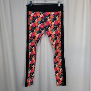 Lorna Jane Athletic Yoga Pants Size Medium Black & Bright Multicolor Floral